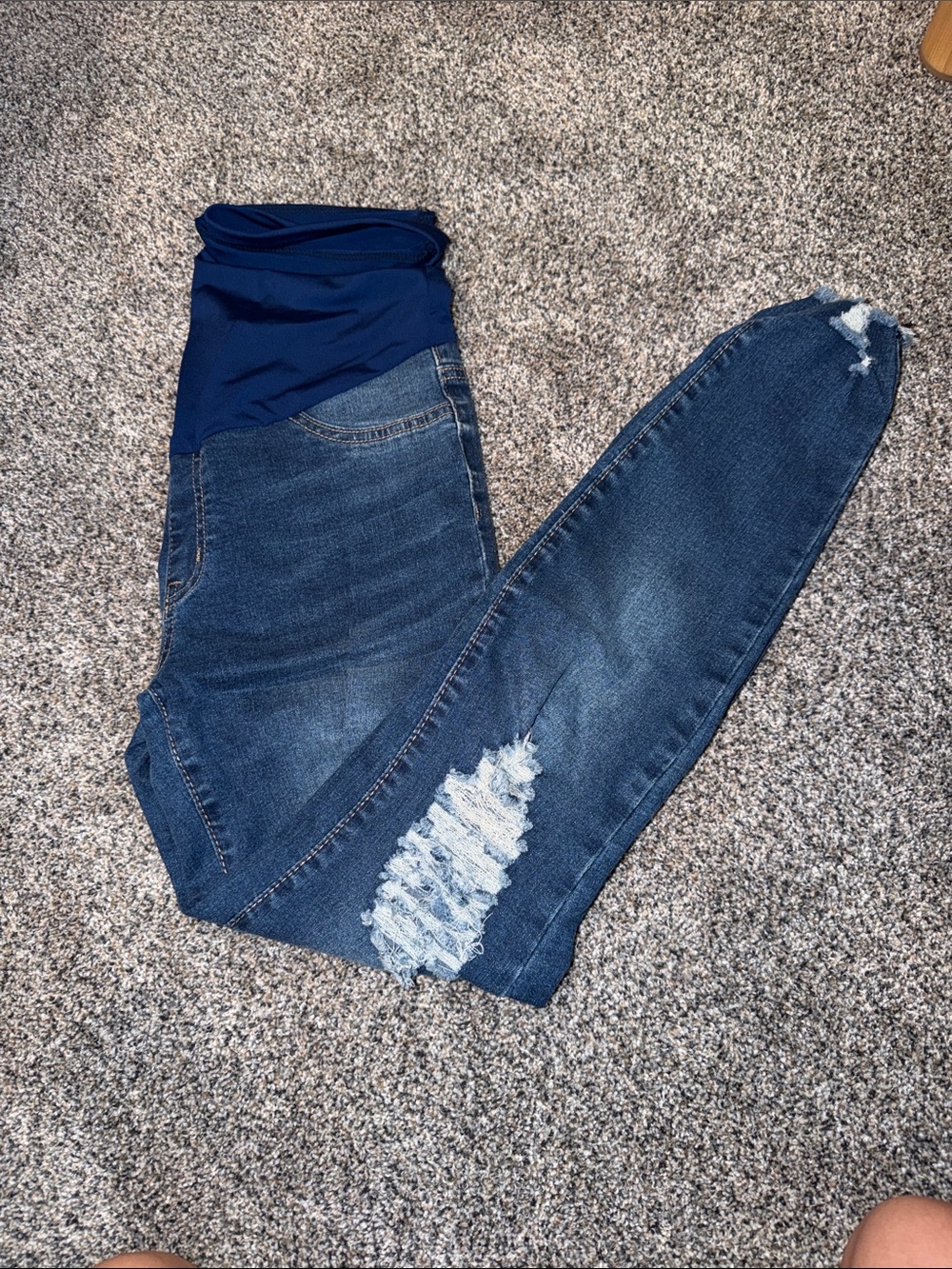 SHEIN Navy Band Maternity Distressed Skinny Jeans